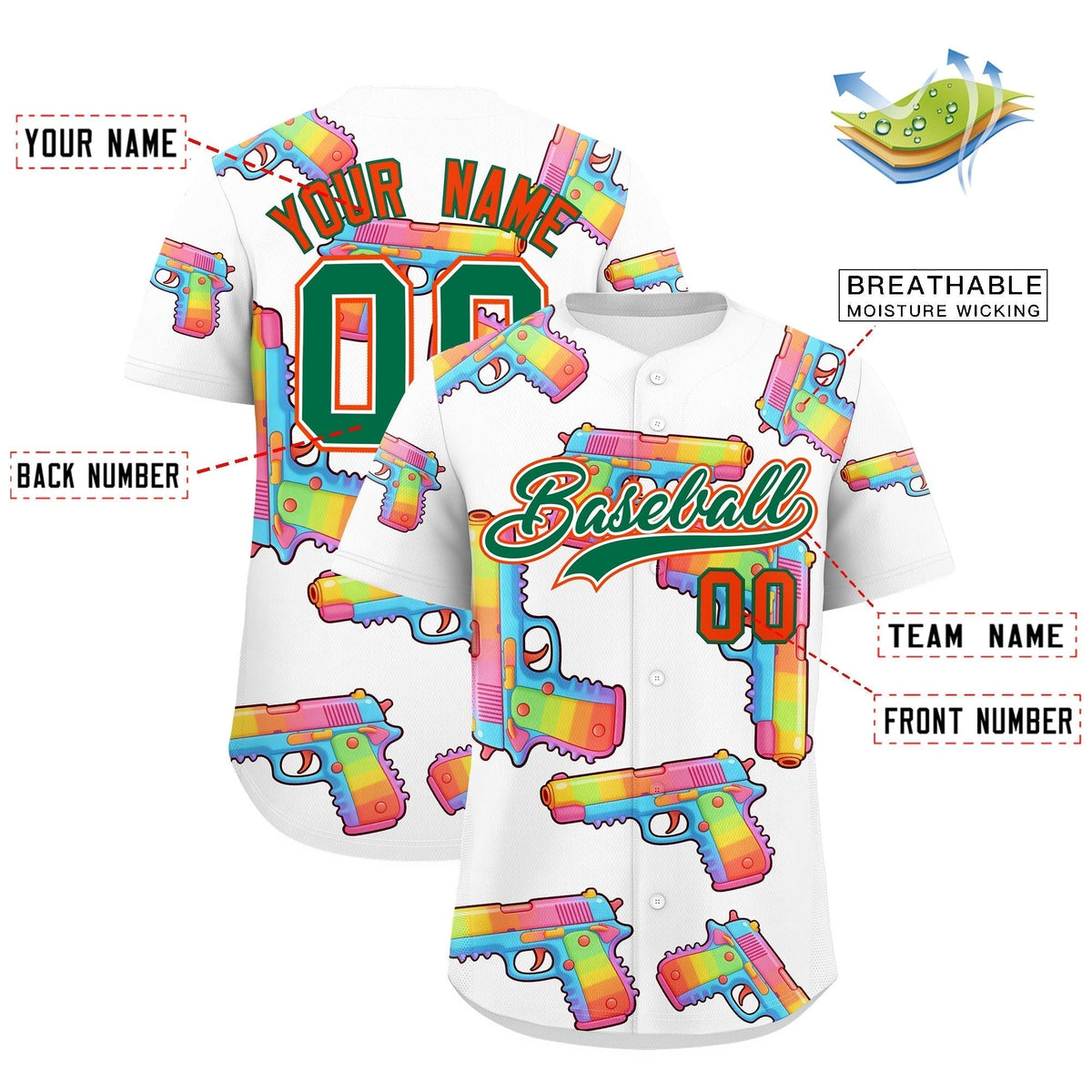 Custom Youth Baseball Jersey White Kelly Green Sugar-Coated Firepower Graffiti Pattern Street Style