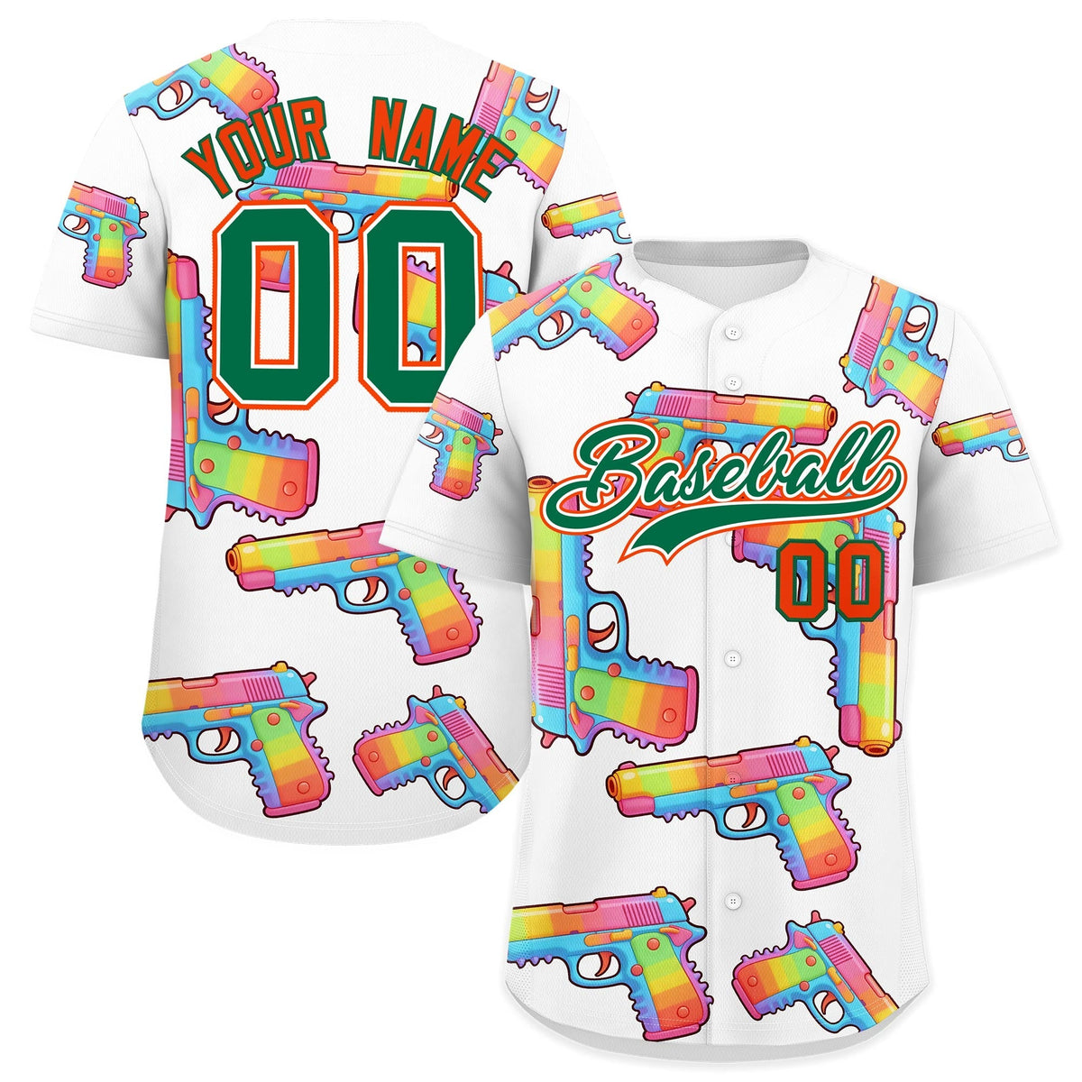 Custom Youth Baseball Jersey White Kelly Green Sugar-Coated Firepower Graffiti Pattern Street Style