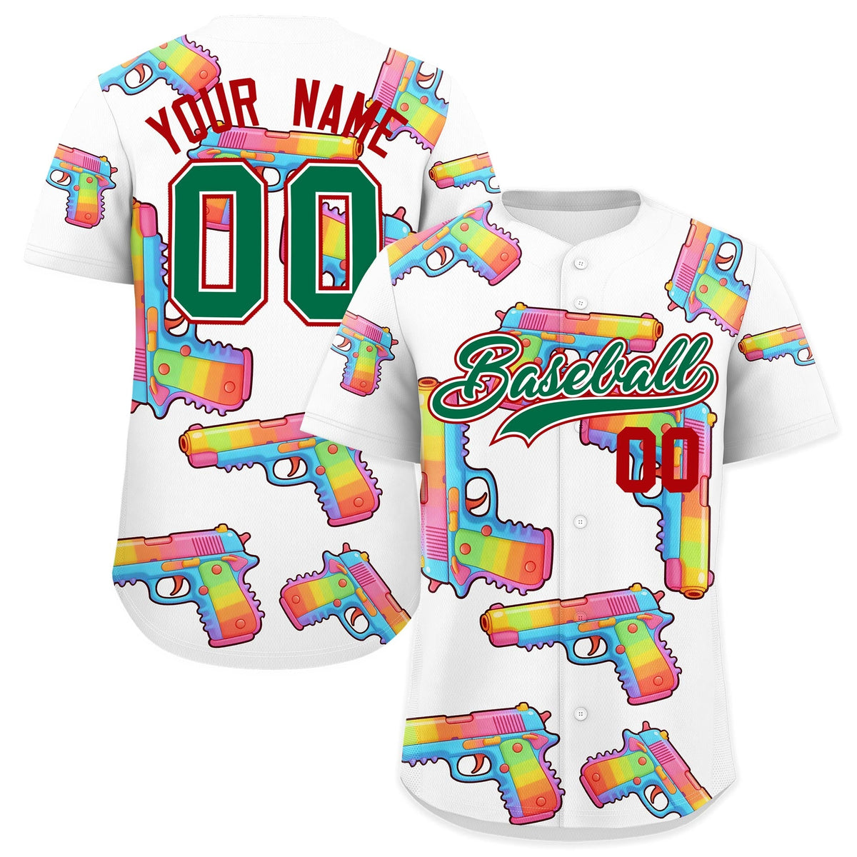 Custom Youth Baseball Jersey White Kelly Green Sugar-Coated Firepower Graffiti Pattern Hip-hop