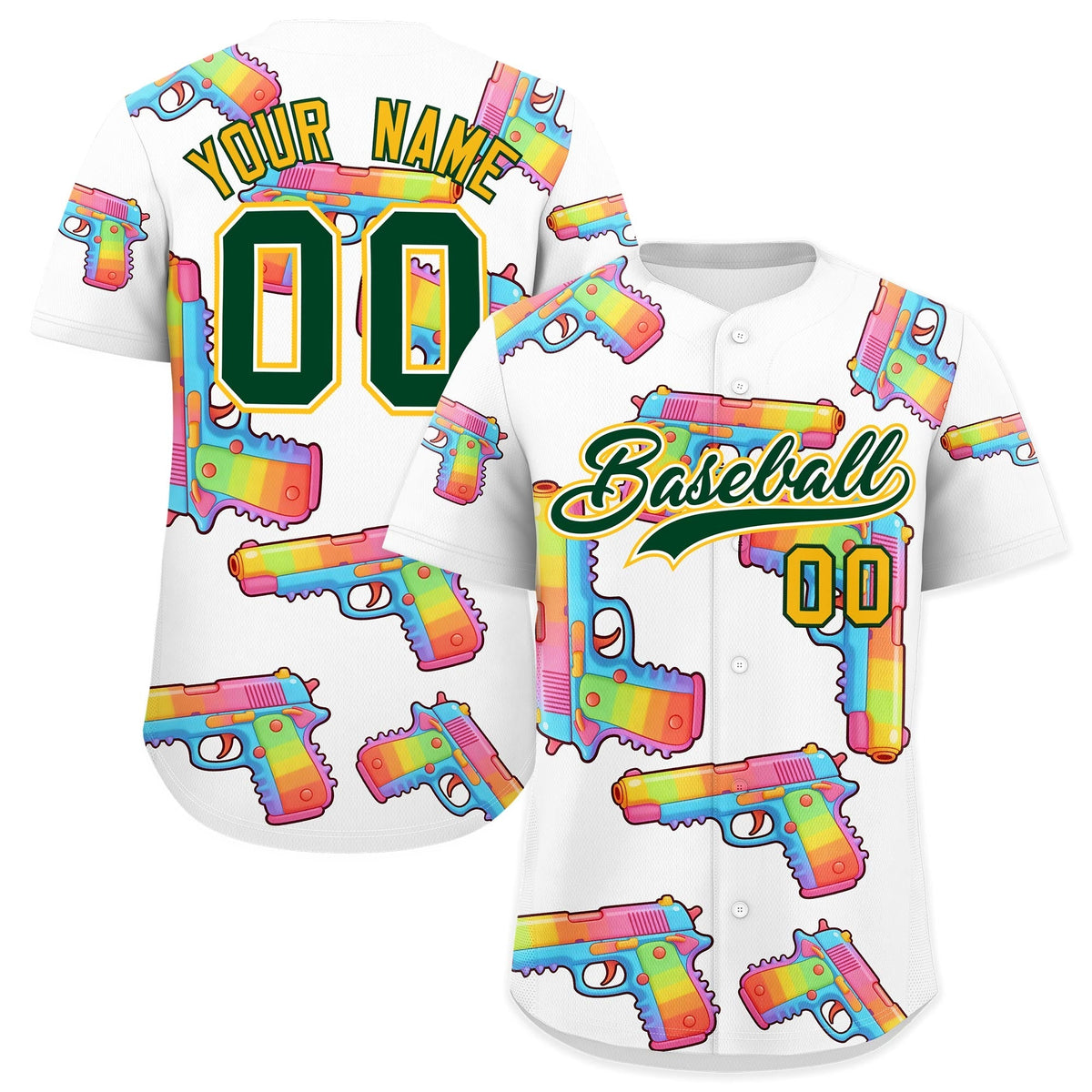 Custom Youth Baseball Jersey White Dark Green Sugar-Coated Firepower Graffiti Pattern Urban Fashion
