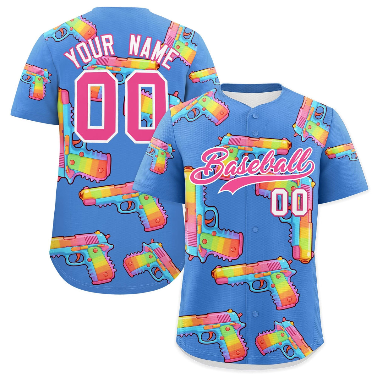 Custom Youth Baseball Jersey Powder Blue Pink Sugar-Coated Firepower Graffiti Pattern Urban Fashion