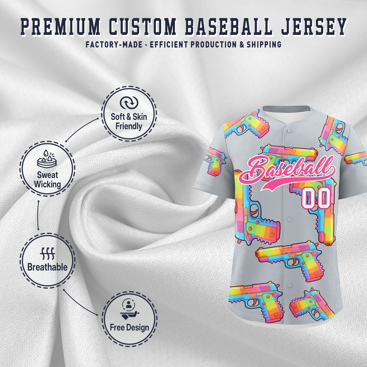 Custom Youth Baseball Jersey Silver Pink Sugar-Coated Firepower Graffiti Pattern Street Style