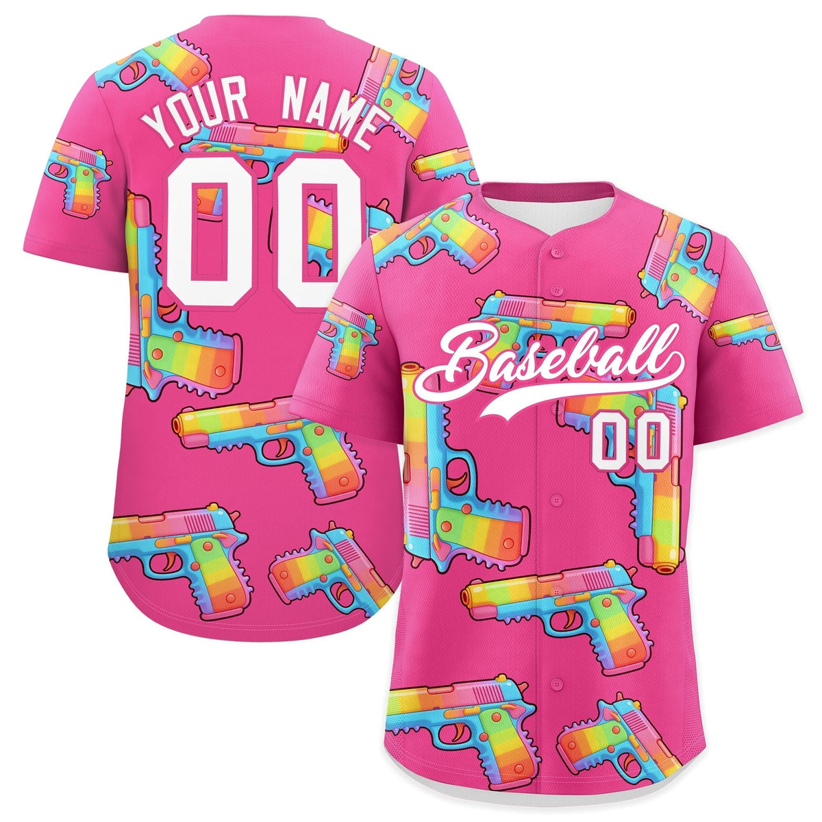 Custom Youth Baseball Jersey Pink White Sugar-Coated Firepower Graffiti Pattern Urban Fashion