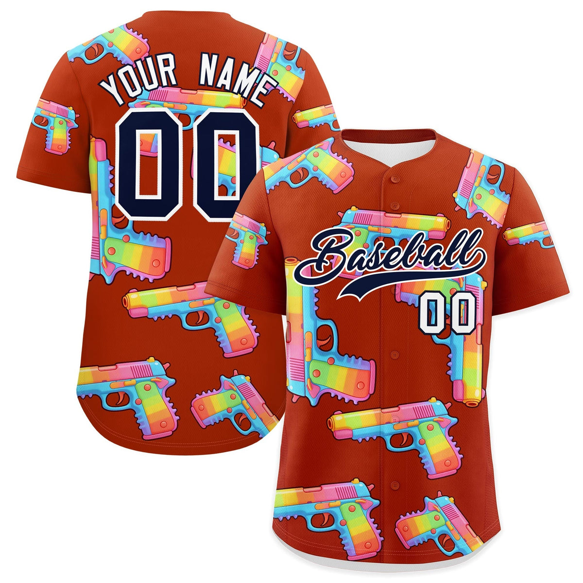 Custom Youth Baseball Jersey Dark Orange Navy Sugar-Coated Firepower Graffiti Pattern Street Style