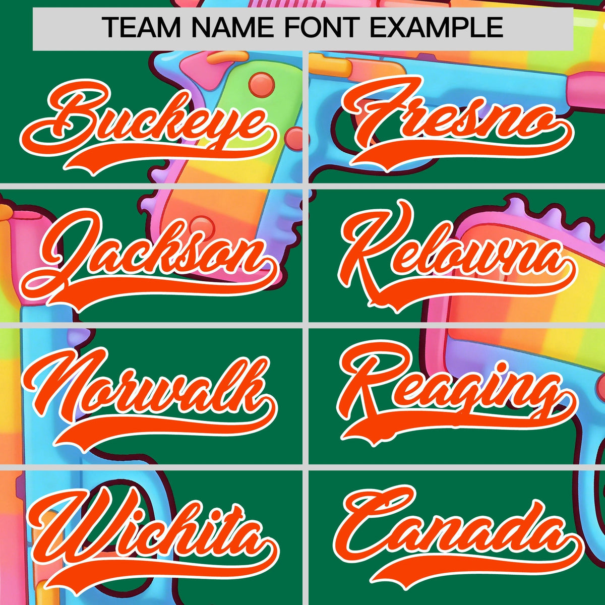 Custom Youth Baseball Jersey Kelly Green Orange Sugar-Coated Firepower Graffiti Pattern Street Style