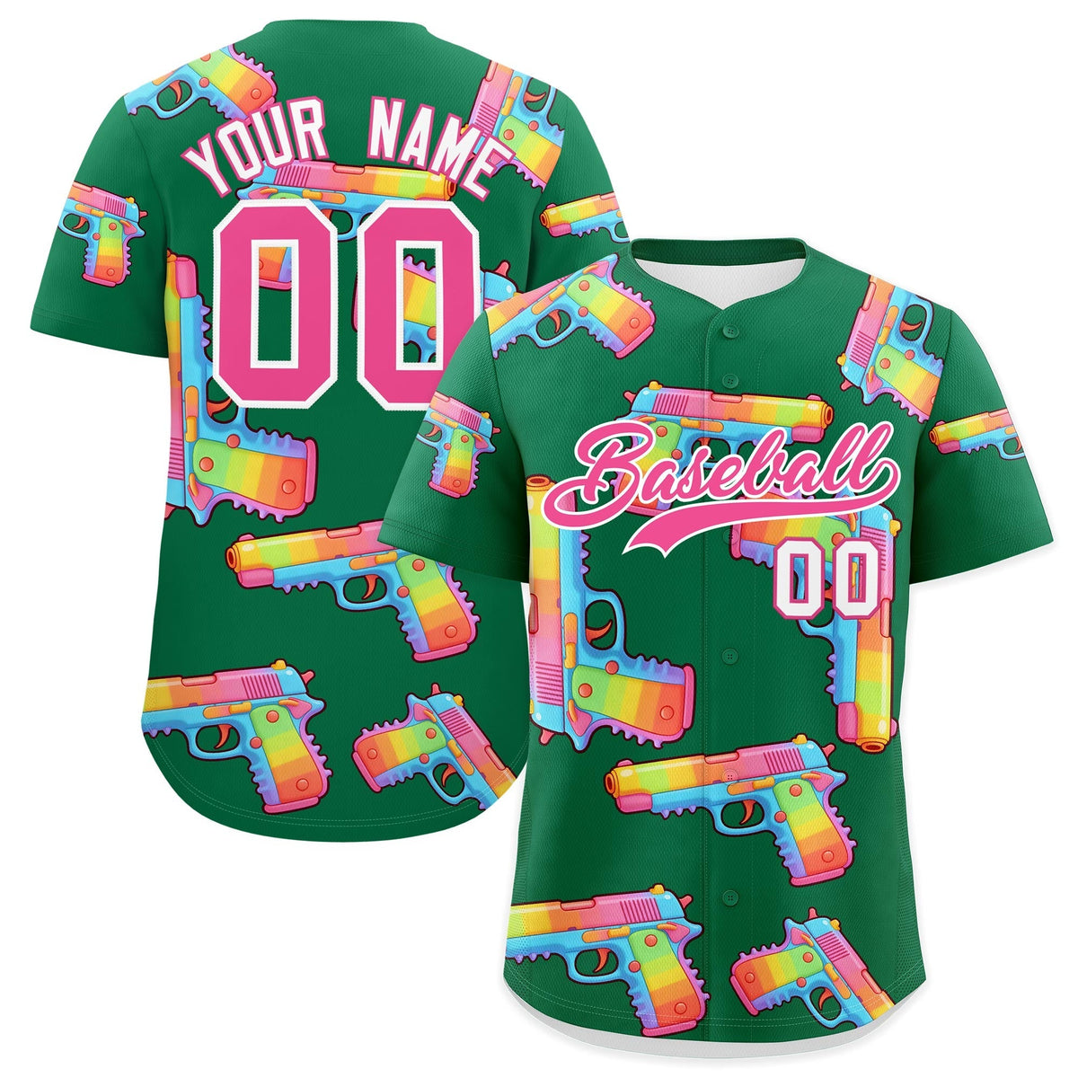 Custom Youth Baseball Jersey Kelly Green Pink Sugar-Coated Firepower Graffiti Pattern Hip-hop