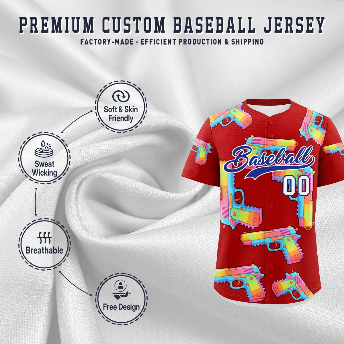 Custom Youth Baseball Jersey Red Royal Blue Sugar-Coated Firepower Graffiti Pattern Hip-hop