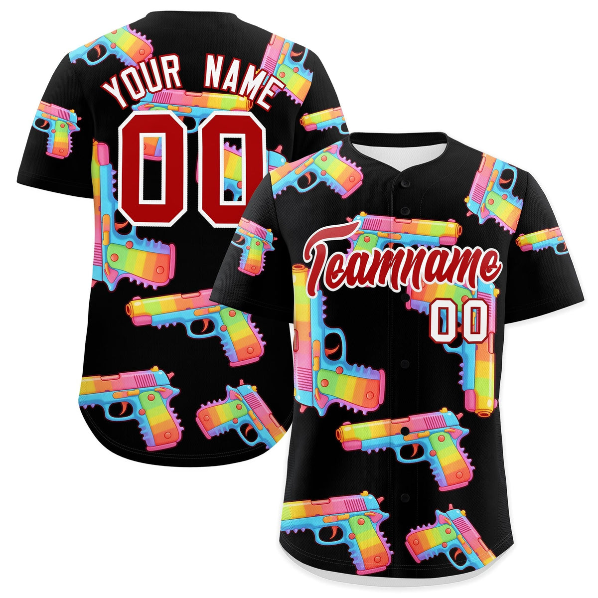 Custom Youth Baseball Jersey Black Red Sugar-Coated Firepower Graffiti Pattern Hip-hop