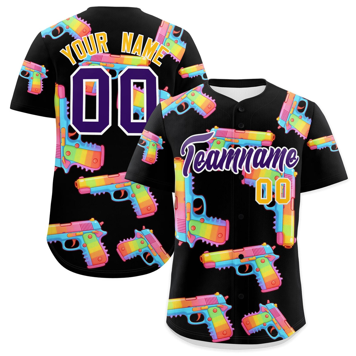 Custom Youth Baseball Jersey Black Purple Sugar-Coated Firepower Graffiti Pattern Urban Fashion