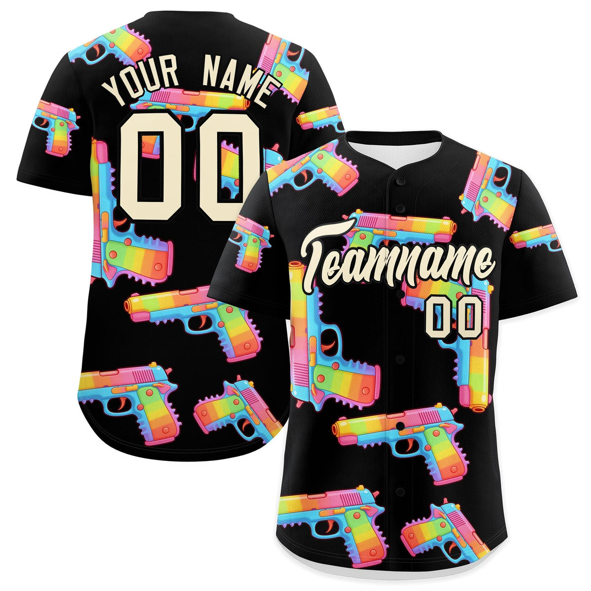 Custom Youth Baseball Jersey Black Cream Sugar-Coated Firepower Graffiti Pattern Street Style