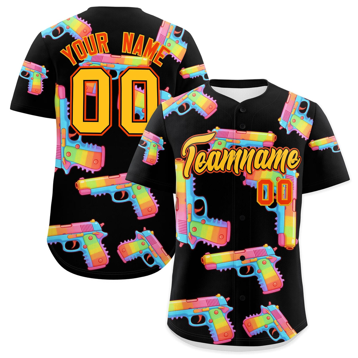 Custom Youth Baseball Jersey Black Yellow Sugar-Coated Firepower Graffiti Pattern Hip-hop