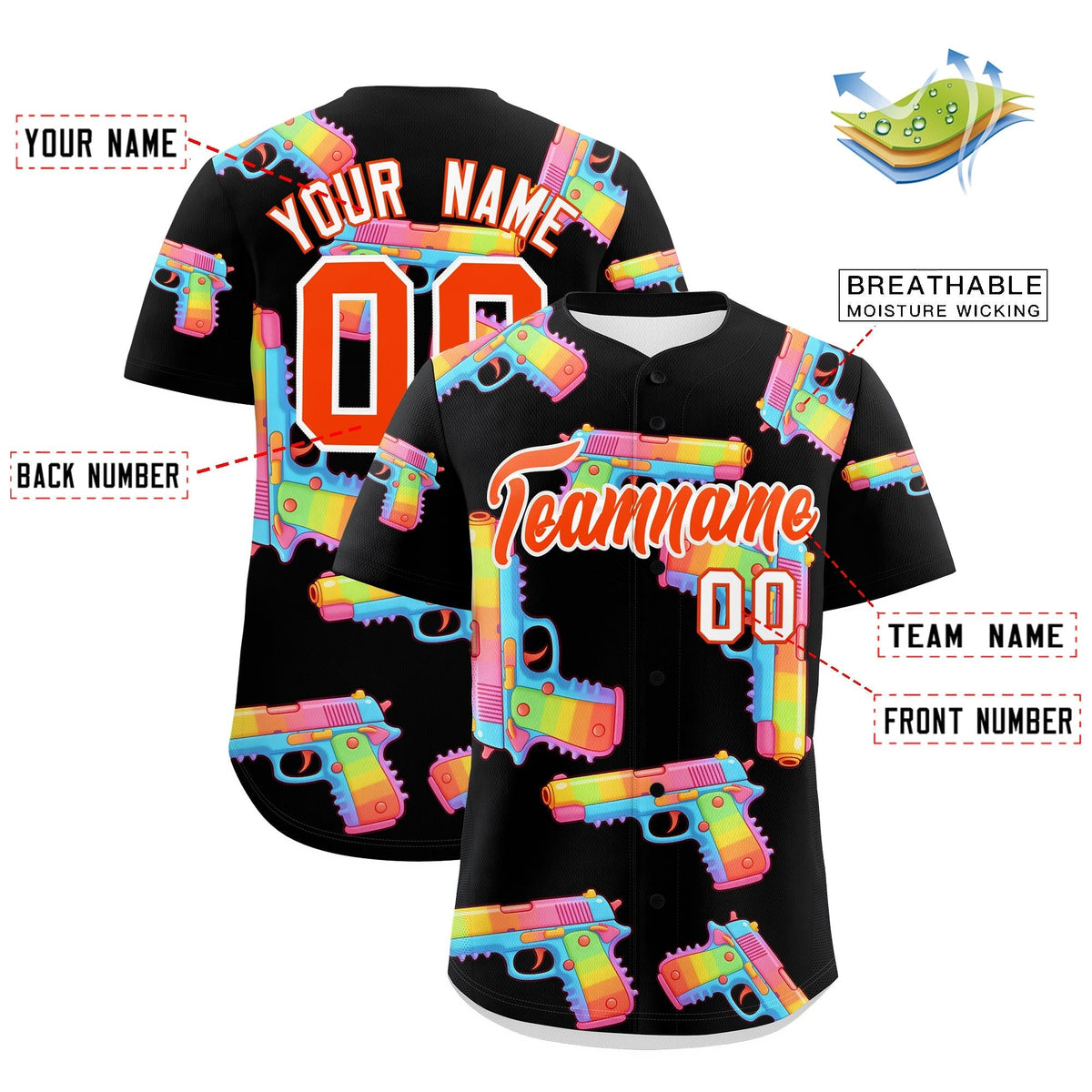 Custom Youth Baseball Jersey Black Orange Sugar-Coated Firepower Graffiti Pattern Urban Fashion