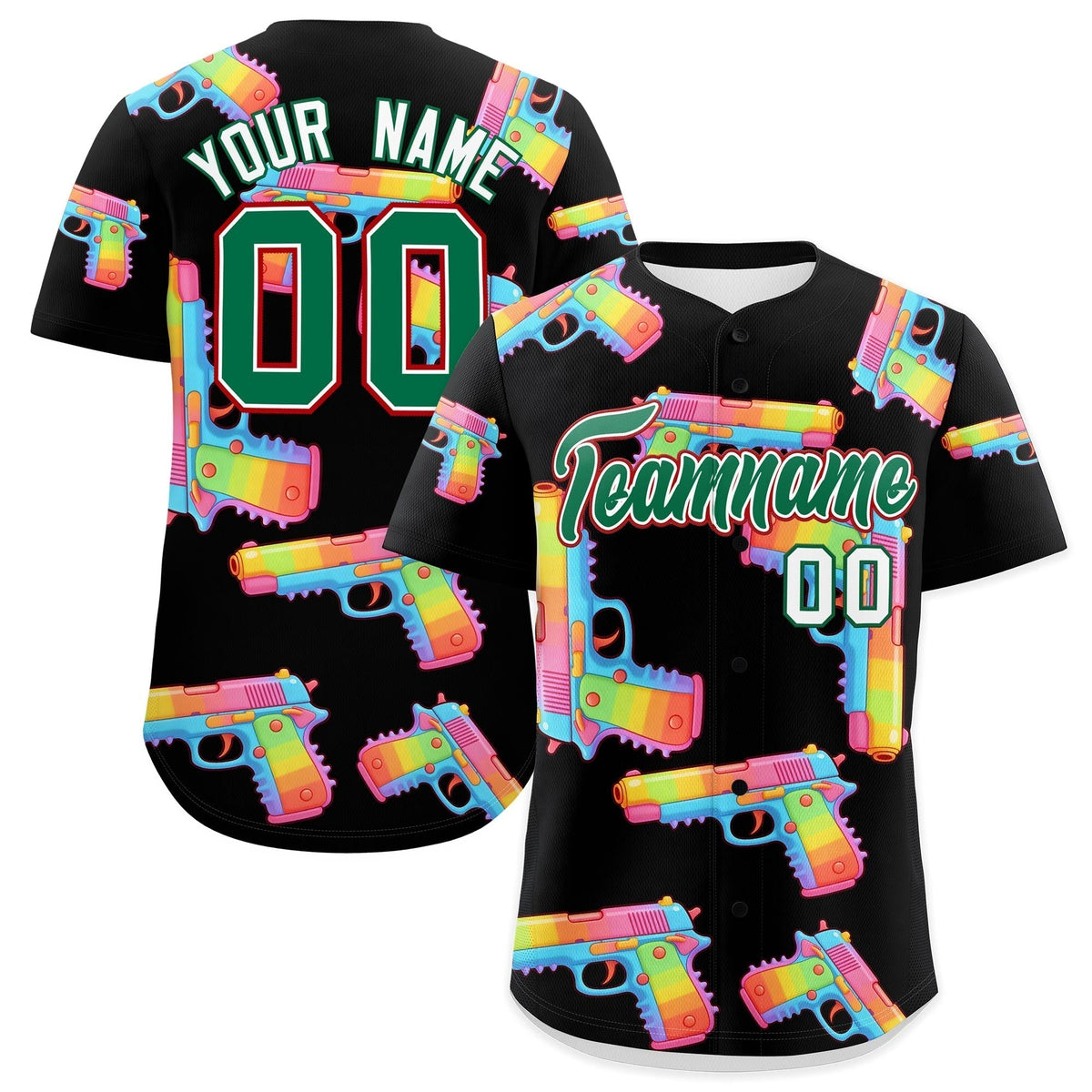 Custom Youth Baseball Jersey Black Kelly Green Sugar-Coated Firepower Graffiti Pattern Urban Fashion