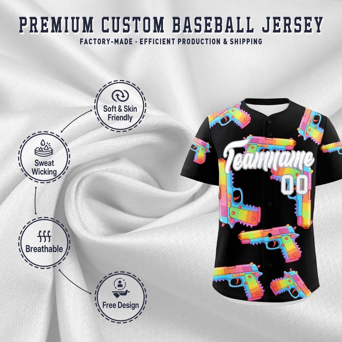 Custom Youth Baseball Jersey Black White Sugar-Coated Firepower Graffiti Pattern Hip-hop