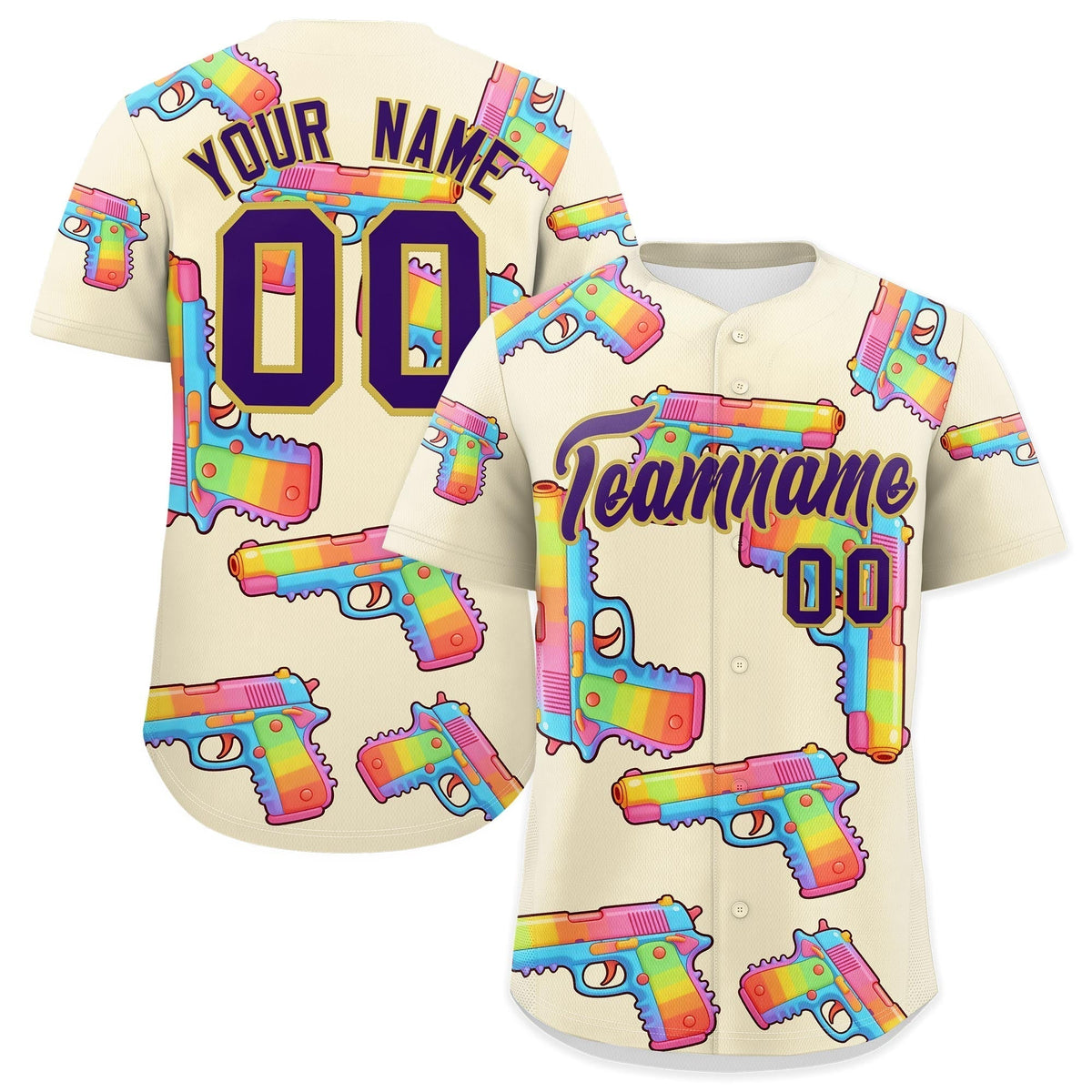 Custom Youth Baseball Jersey Cream Purple Sugar-Coated Firepower Graffiti Pattern Street Style