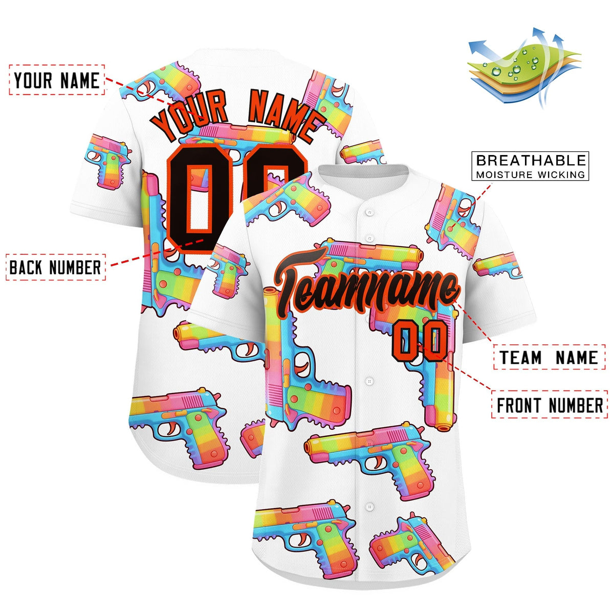 Custom Youth Baseball Jersey White Black Sugar-Coated Firepower Graffiti Pattern Urban Fashion