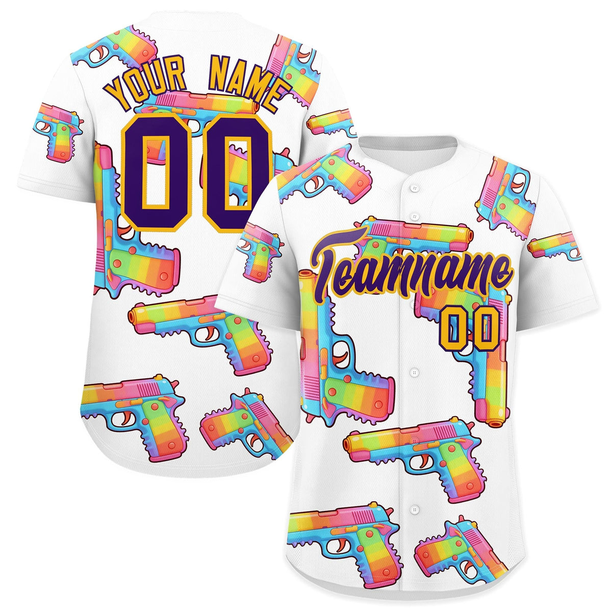 Custom Youth Baseball Jersey White Purple Sugar-Coated Firepower Graffiti Pattern Hip-hop