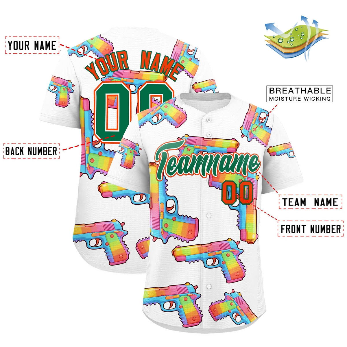 Custom Youth Baseball Jersey White Kelly Green Sugar-Coated Firepower Graffiti Pattern Street Style
