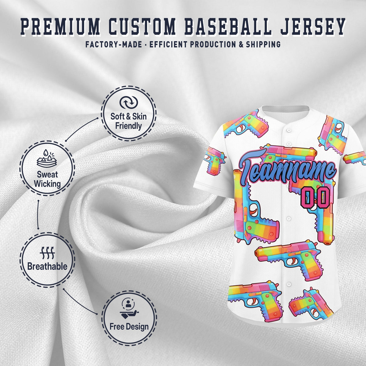 Custom Youth Baseball Jersey White Powder Blue Sugar-Coated Firepower Graffiti Pattern Urban Fashion