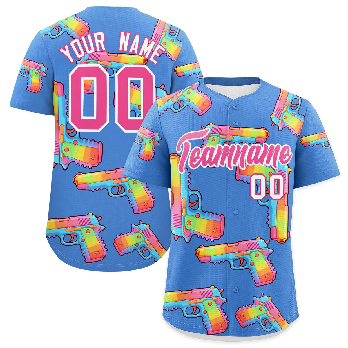 Custom Youth Baseball Jersey Powder Blue Pink Sugar-Coated Firepower Graffiti Pattern Urban Fashion