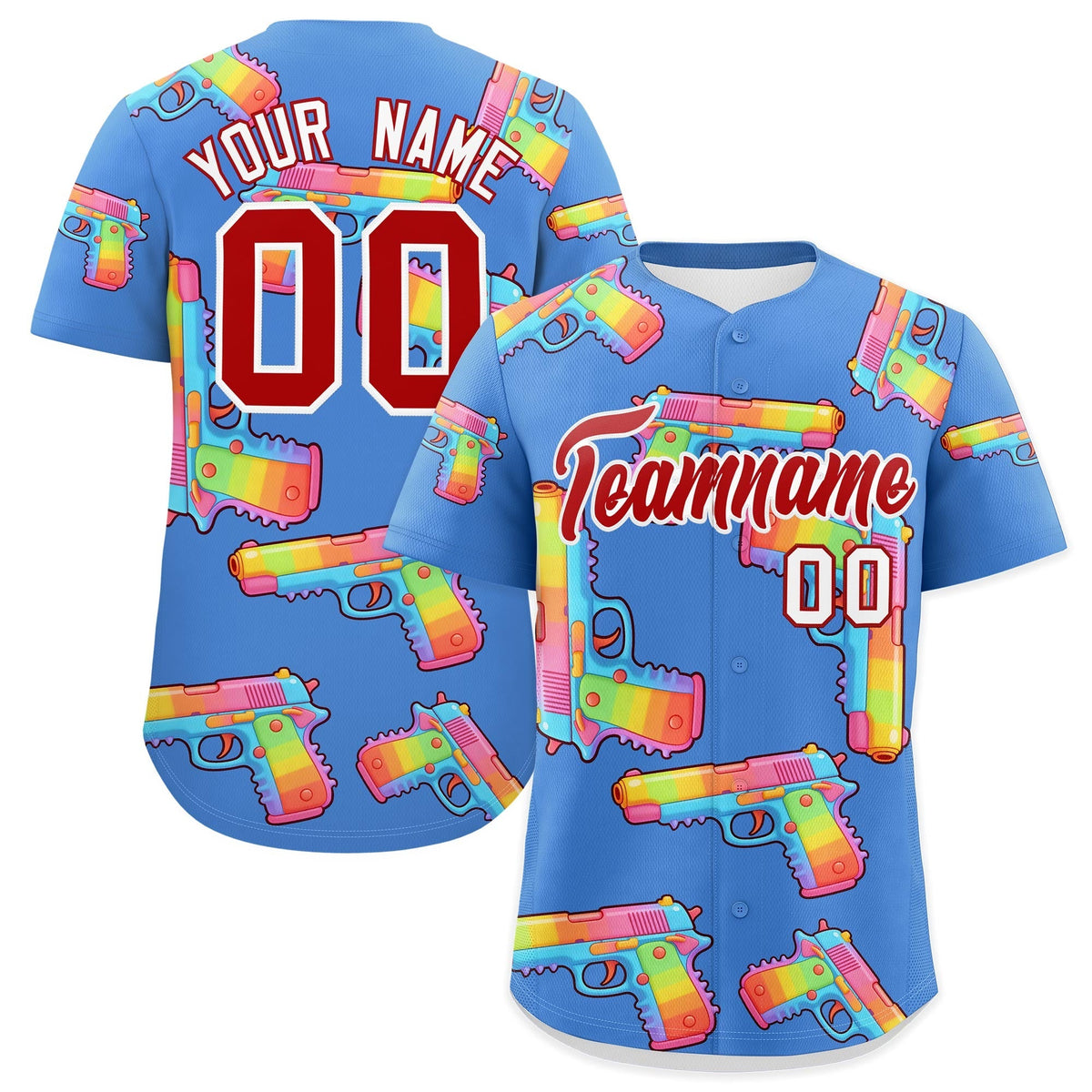 Custom Youth Baseball Jersey Powder Blue Red Sugar-Coated Firepower Graffiti Pattern Urban Fashion