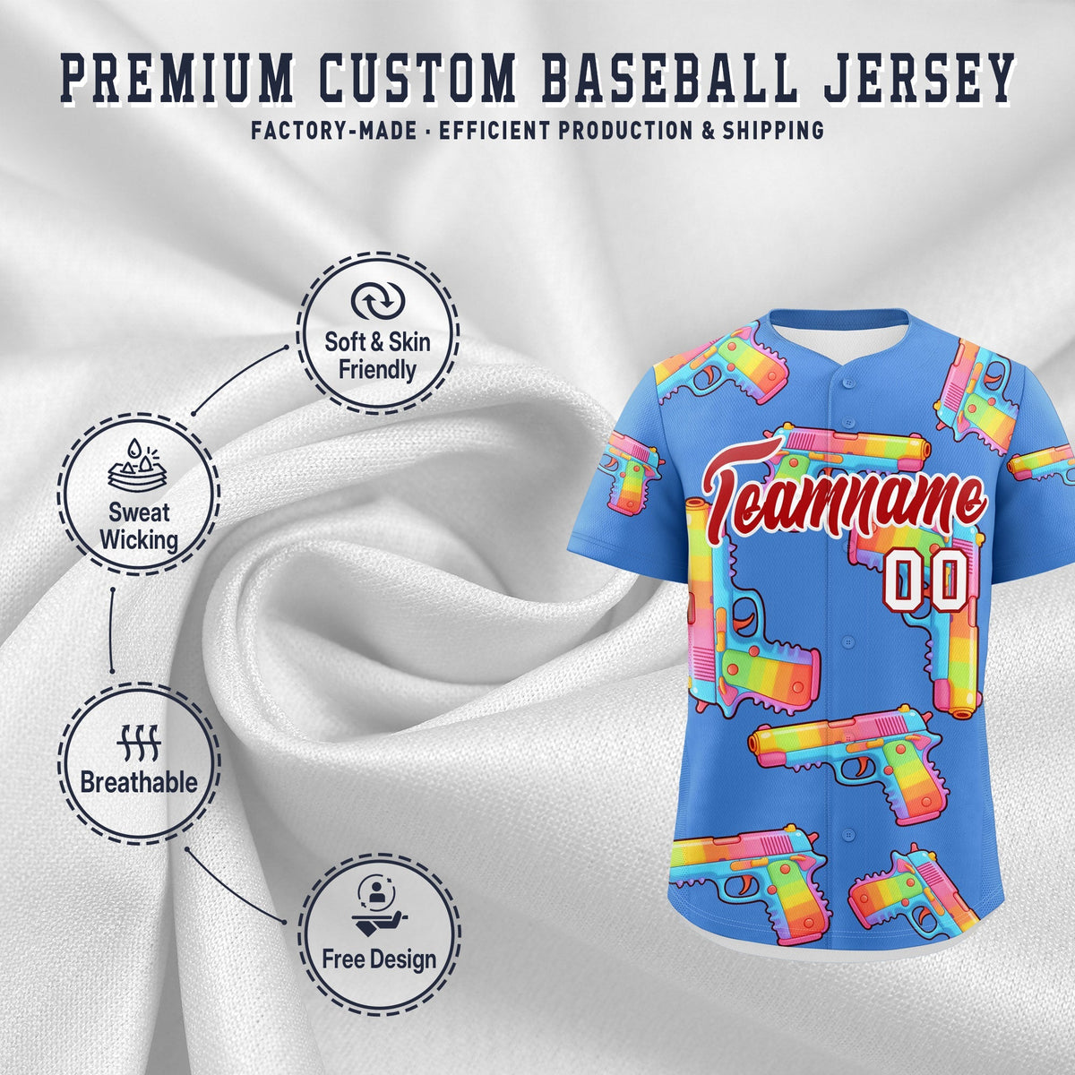 Custom Youth Baseball Jersey Powder Blue Red Sugar-Coated Firepower Graffiti Pattern Urban Fashion
