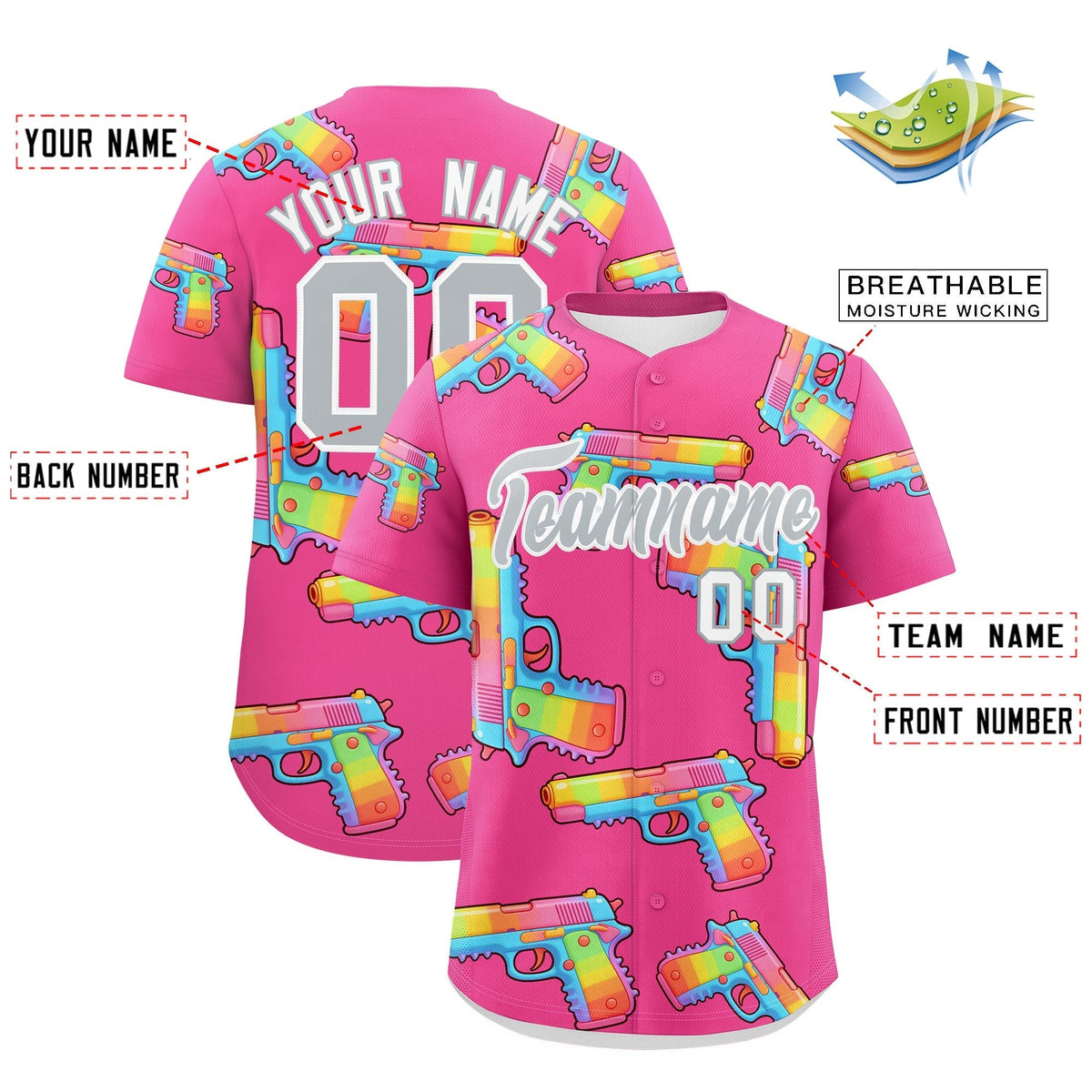 Custom Youth Baseball Jersey Pink Silver Sugar-Coated Firepower Graffiti Pattern Hip-hop