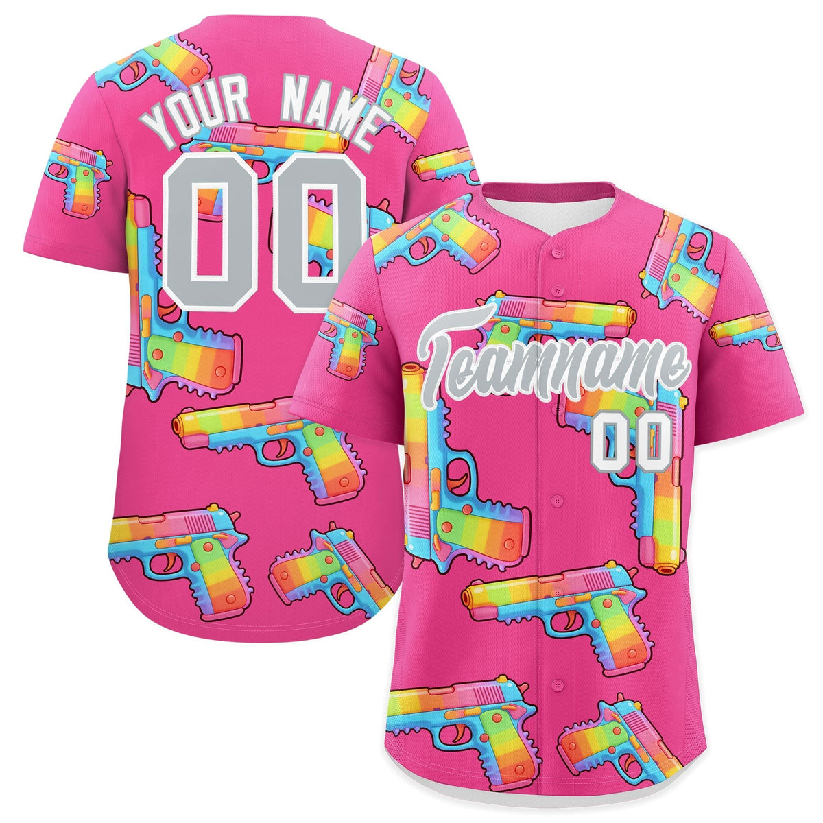 Custom Youth Baseball Jersey Pink Silver Sugar-Coated Firepower Graffiti Pattern Hip-hop