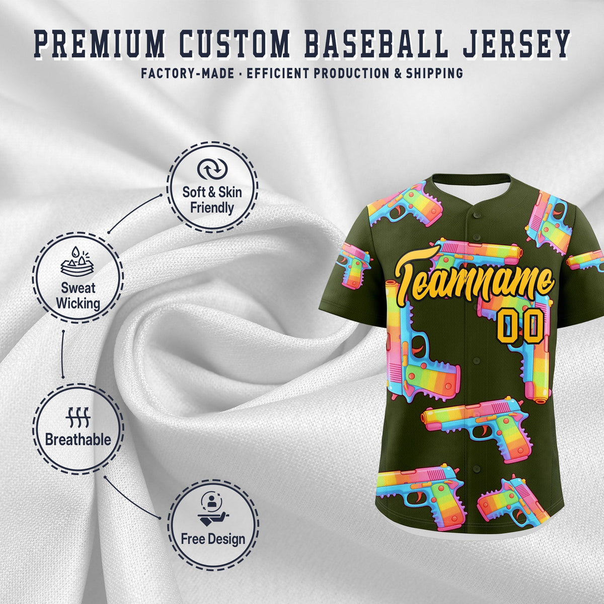 Custom Youth Baseball Jersey Olive Yellow Sugar-Coated Firepower Graffiti Pattern Street Style