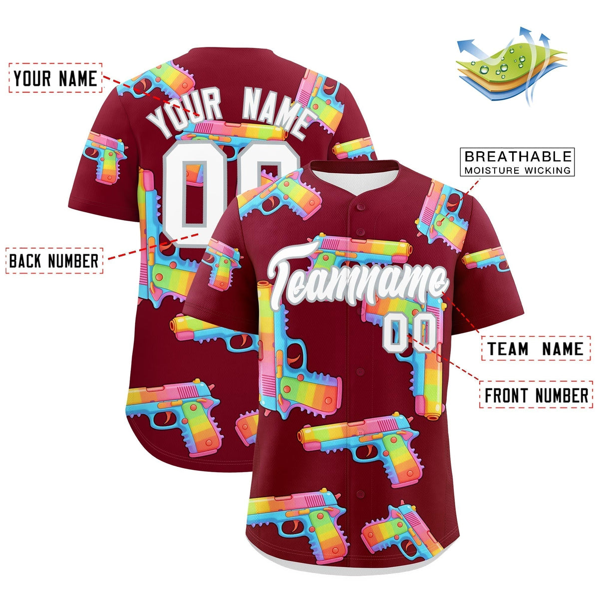 Custom Youth Baseball Jersey Crimson White Sugar-Coated Firepower Graffiti Pattern Hip-hop