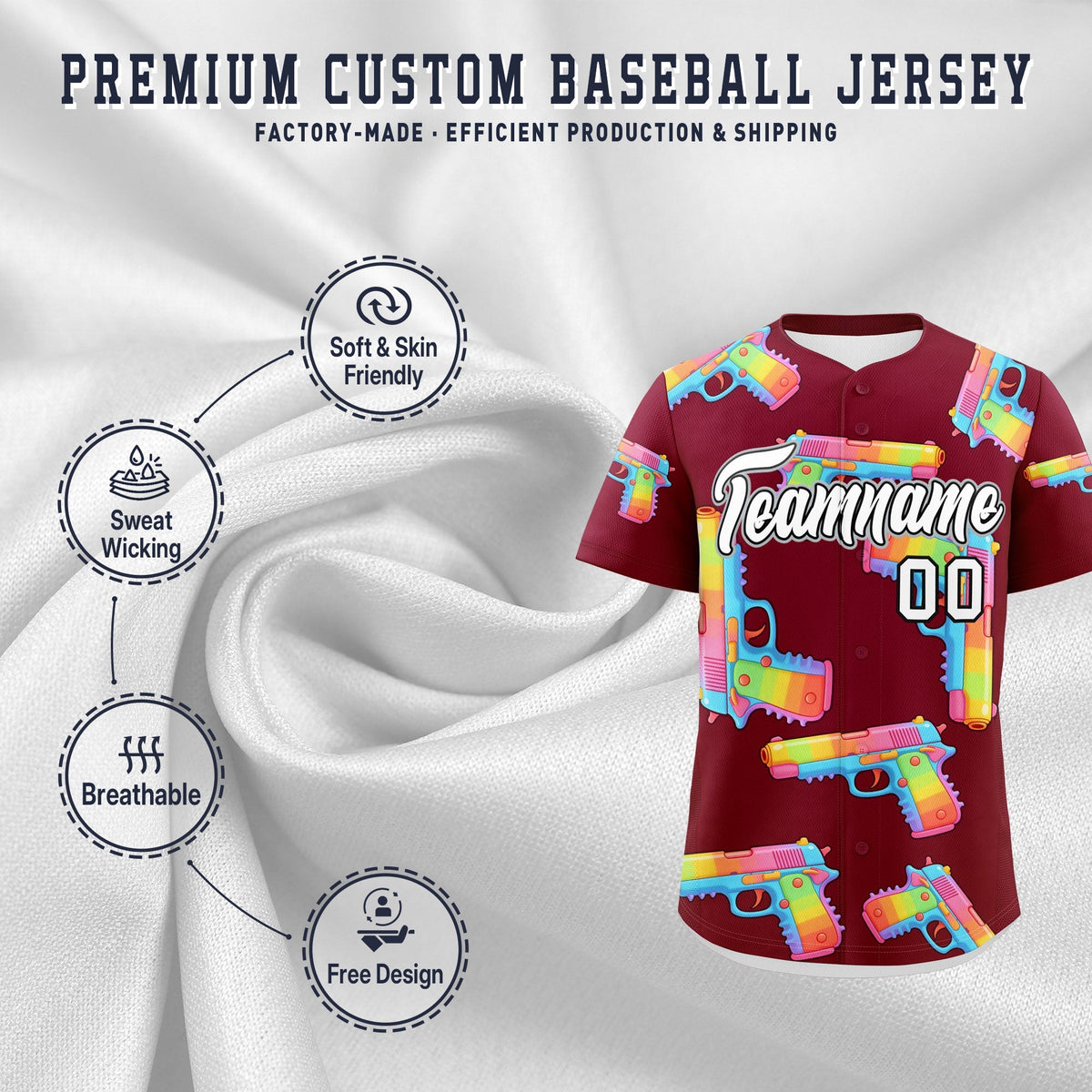 Custom Youth Baseball Jersey Crimson White Sugar-Coated Firepower Graffiti Pattern Urban Fashion