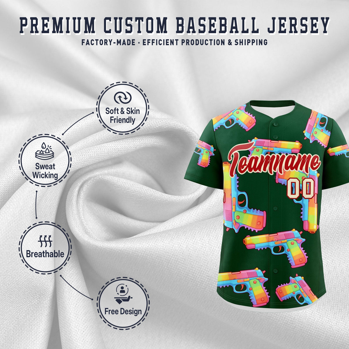 Custom Youth Baseball Jersey Dark Green Red Sugar-Coated Firepower Graffiti Pattern Urban Fashion
