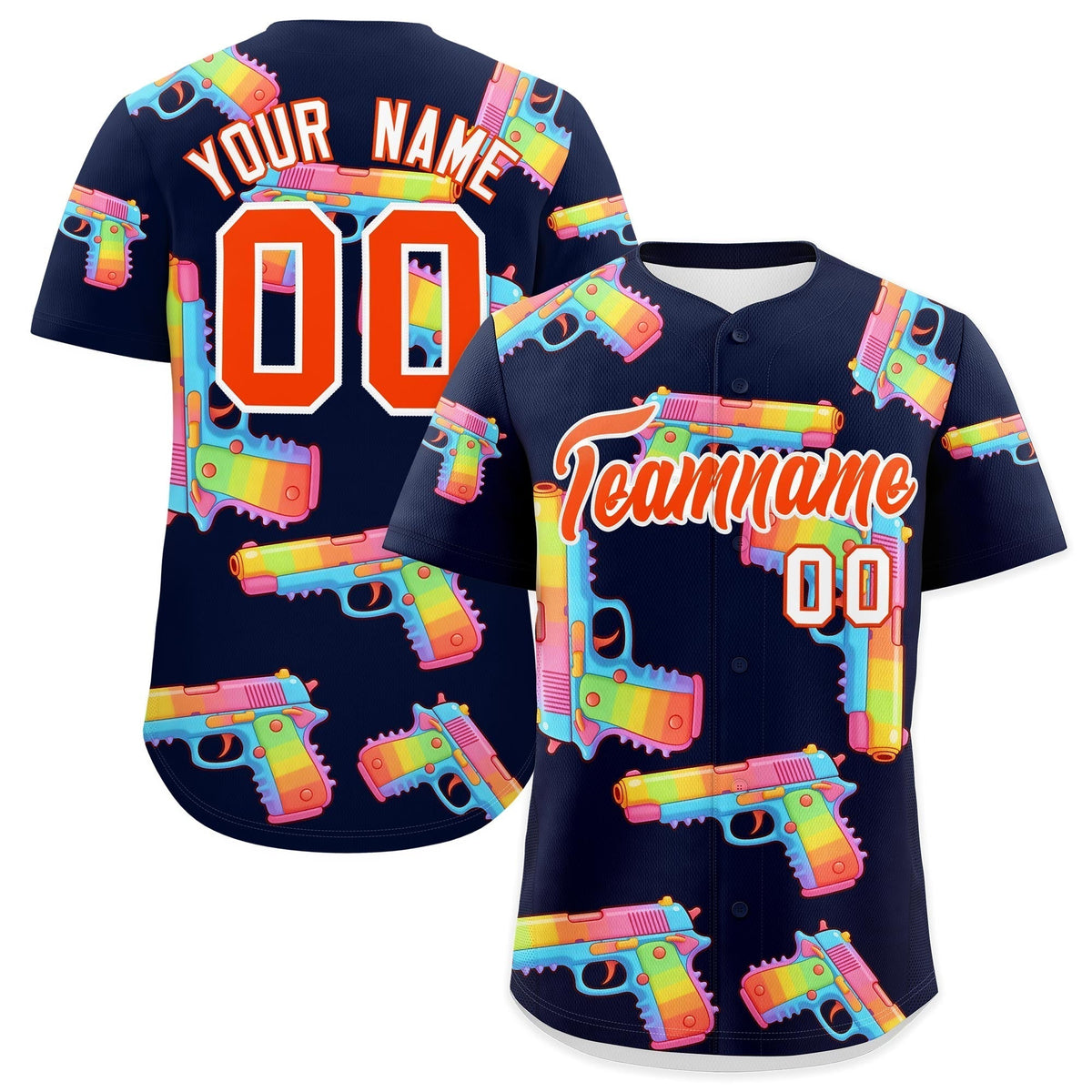 Custom Youth Baseball Jersey Navy Orange Sugar-Coated Firepower Graffiti Pattern Urban Fashion