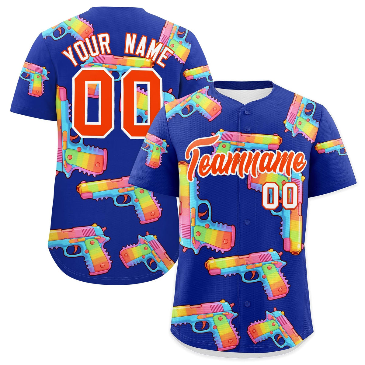 Custom Youth Baseball Jersey Royal Blue Orange Sugar-Coated Firepower Graffiti Pattern Street Style