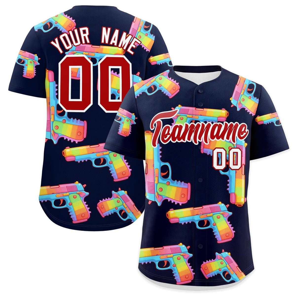 Custom Youth Baseball Jersey Navy Red Sugar-Coated Firepower Graffiti Pattern Street Style