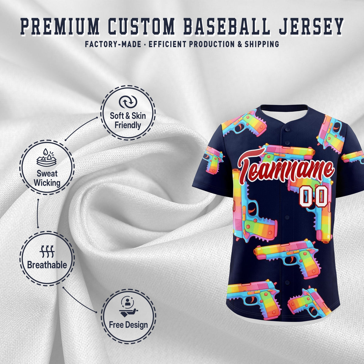 Custom Youth Baseball Jersey Navy Red Sugar-Coated Firepower Graffiti Pattern Street Style