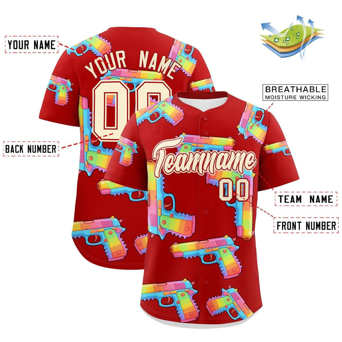 Custom Youth Baseball Jersey Red Cream Sugar-Coated Firepower Graffiti Pattern Hip-hop