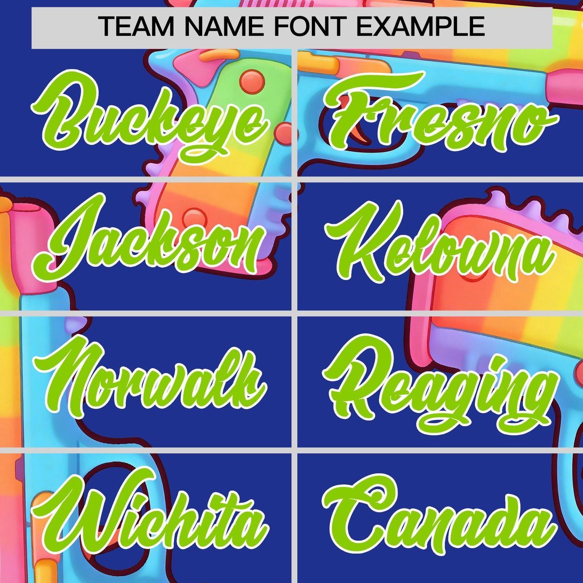 Custom Youth Baseball Jersey Royal Blue Neon Green Sugar-Coated Firepower Graffiti Pattern Hip-hop