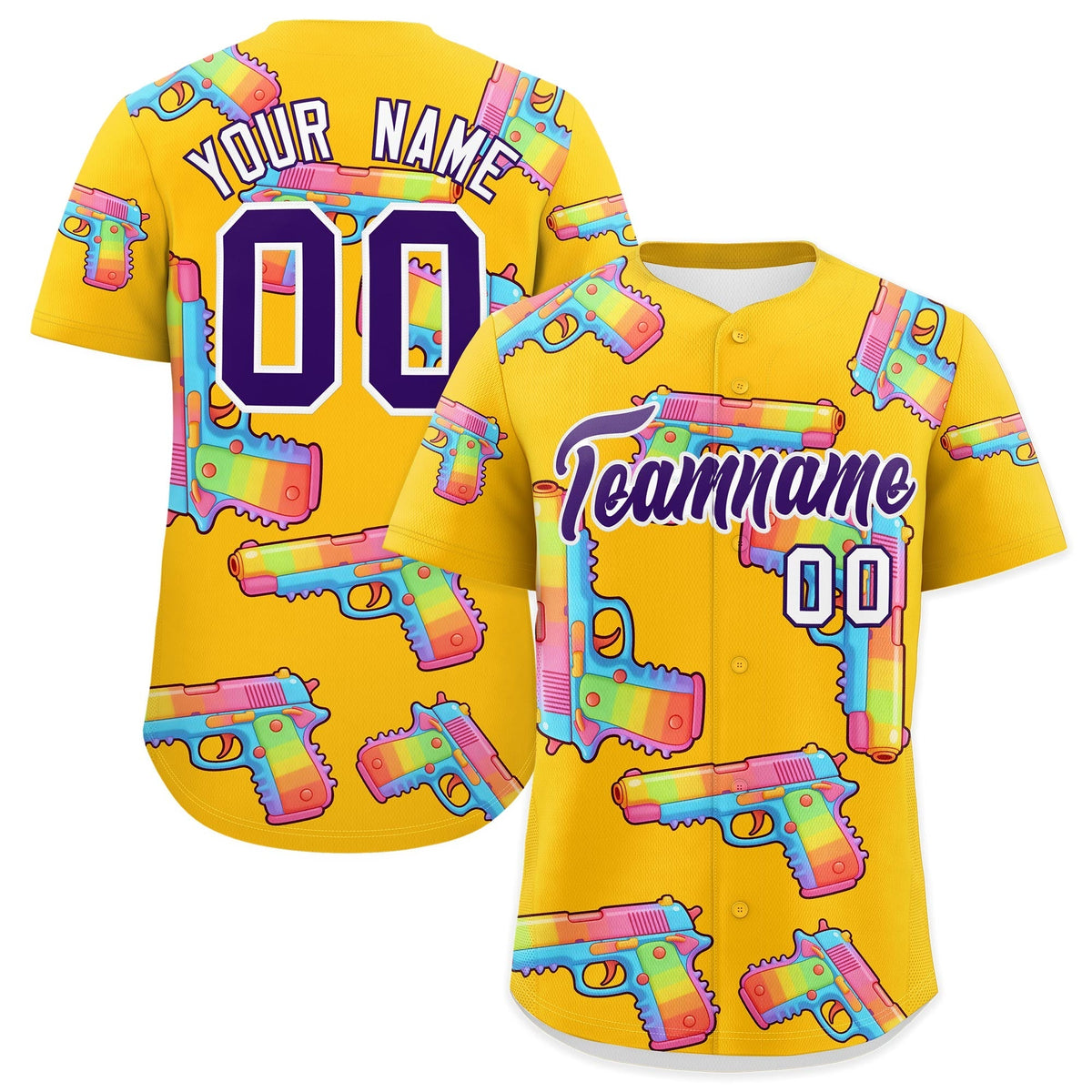 Custom Youth Baseball Jersey Yellow Purple Sugar-Coated Firepower Graffiti Pattern Urban Fashion