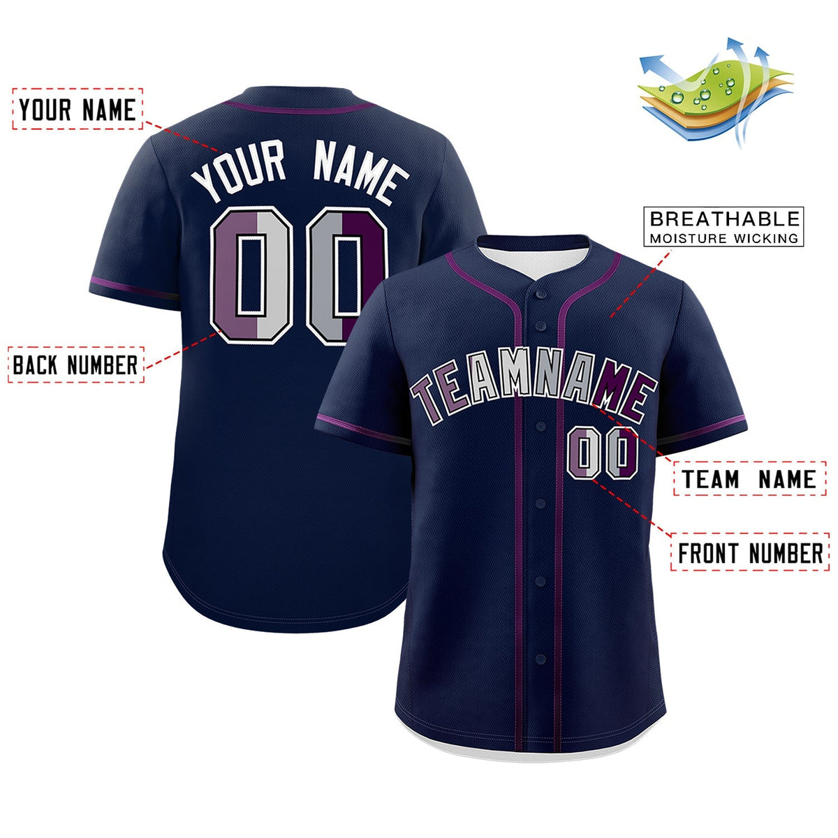 Custom Navy Purple Genderless For Pride Month Classic Style Baseball Jersey| KXKSHOP