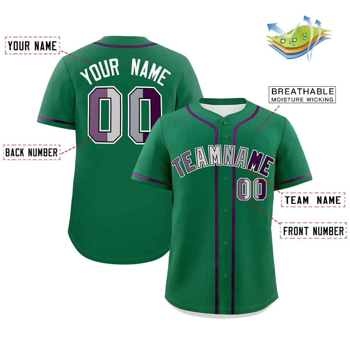 Custom Kelly Green Purple Genderless For Pride Month Classic Style Baseball Jersey| KXKSHOP