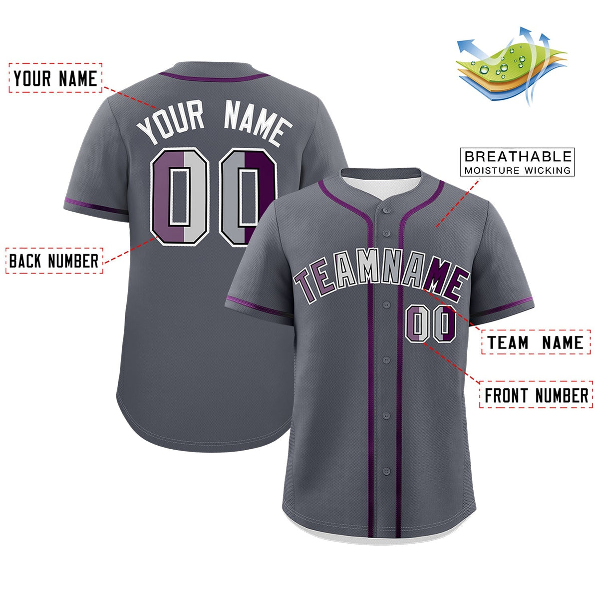 Custom Dark Gray Purple Genderless For Pride Month Classic Style Baseball Jersey| KXKSHOP