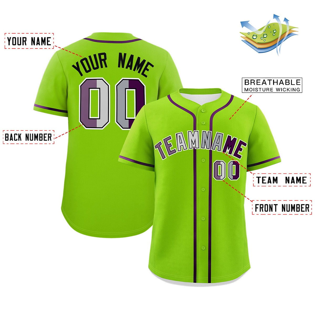 Custom Neon Green Purple Genderless For Pride Month Classic Style Baseball Jersey| KXKSHOP