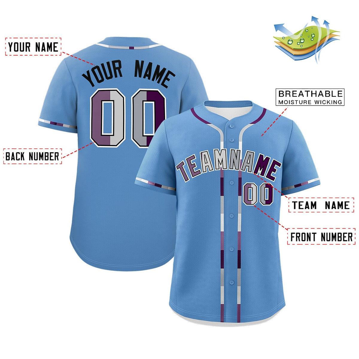 Custom Light Blue Genderless For Pride Month Classic Style Baseball Jersey| KXKSHOP