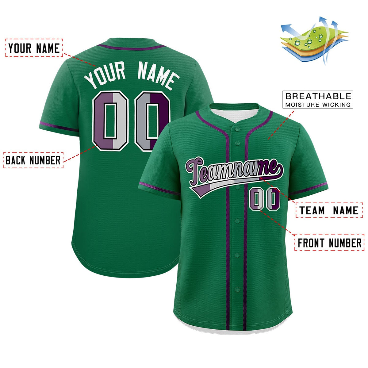 Custom Kelly Green Purple Genderless For Pride Month Classic Style Baseball Jersey| KXKSHOP