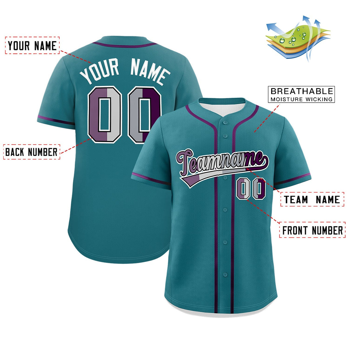 Custom Teal Purple Genderless For Pride Month Classic Style Baseball Jersey| KXKSHOP