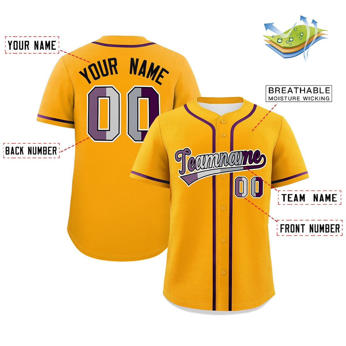Custom Yellow Purple Genderless For Pride Month Classic Style Baseball Jersey| KXKSHOP