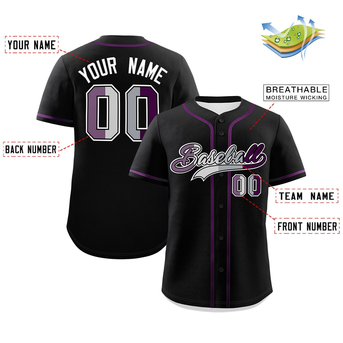 Custom Black Purple Genderless For Pride Month Classic Style Baseball Jersey| KXKSHOP