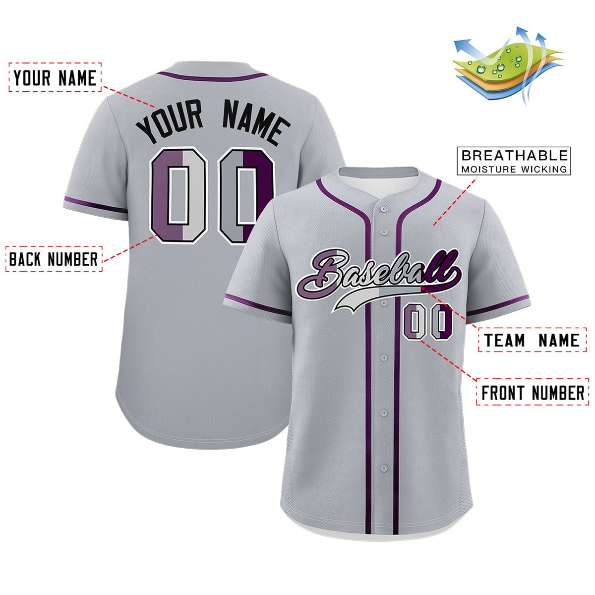 Custom Gray Purple Genderless For Pride Month Classic Style Baseball Jersey| KXKSHOP