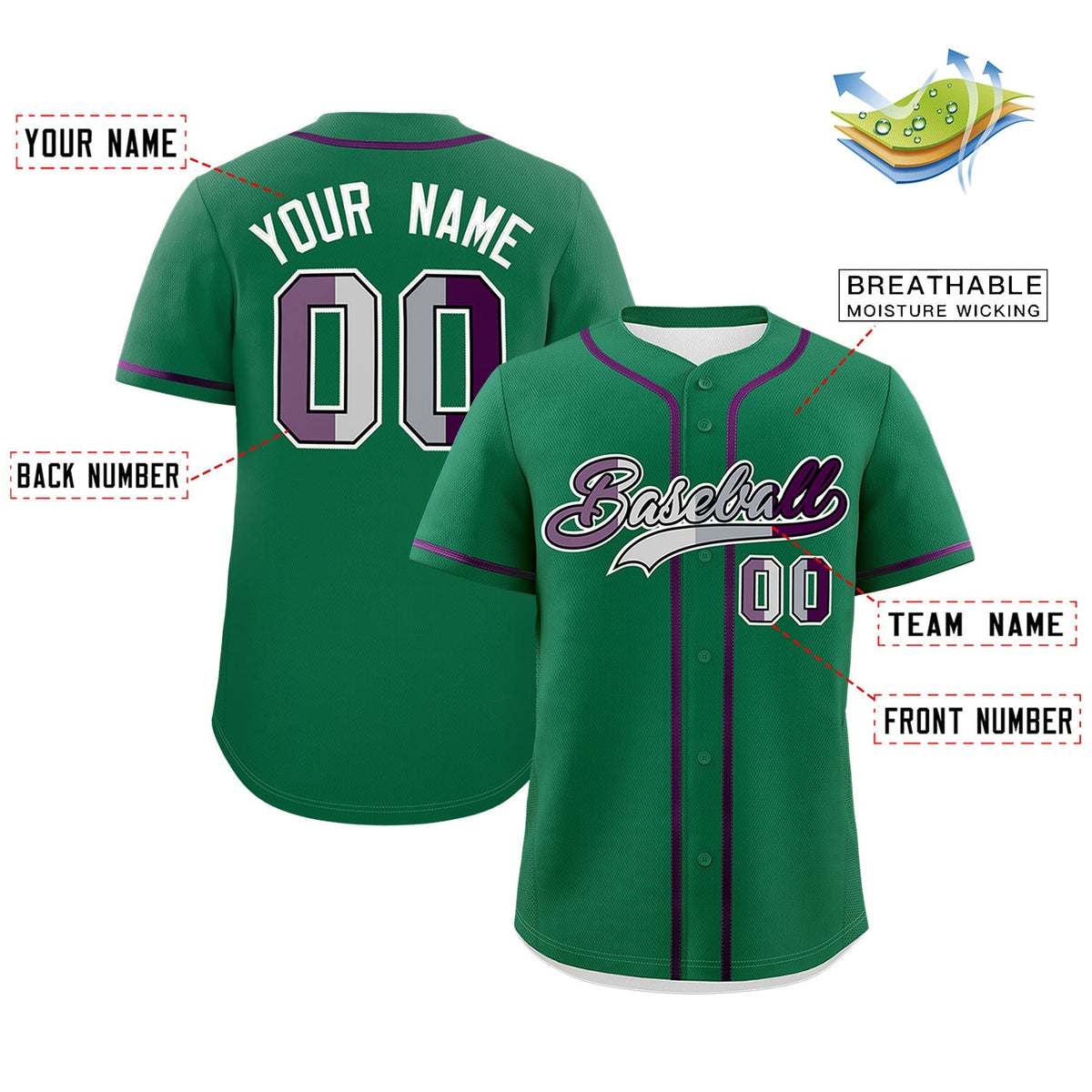 Custom Kelly Green Purple Genderless For Pride Month Classic Style Baseball Jersey| KXKSHOP